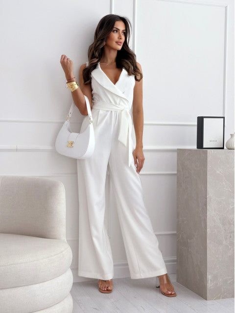 Dame elegant over størrelse jumpsuit med indvikling detalje og taljeret bånd Stilla