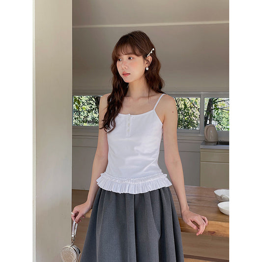 Dame afslappet lag-top med flæsekant og kortærmet nederdel Stilla