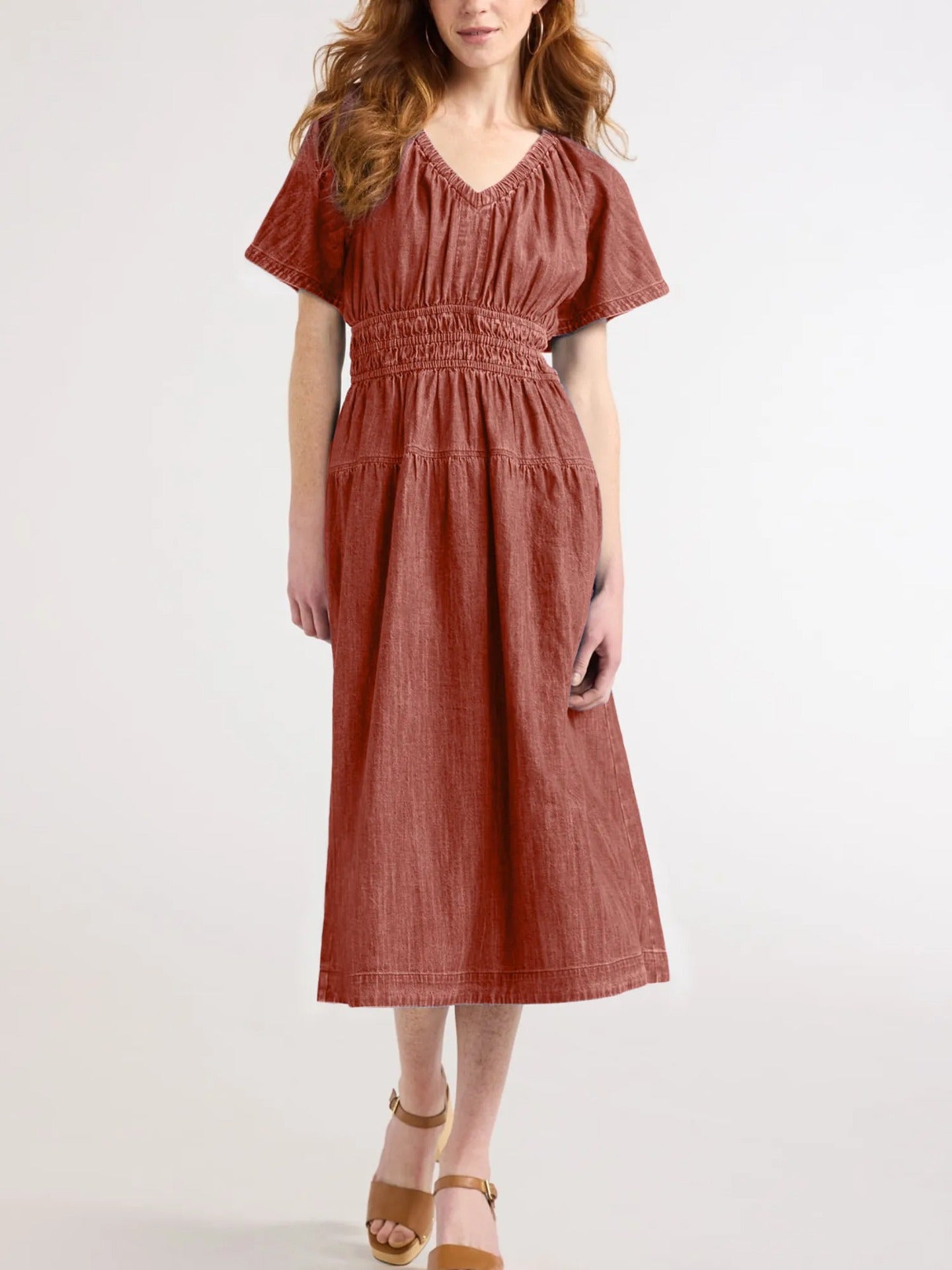 Dame afslappet denim-kjole med elastisk talje Stilla