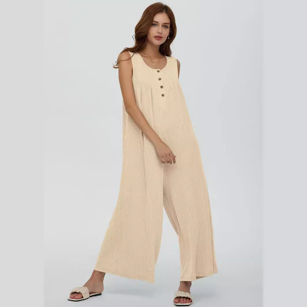 Dame casual jumpsuit med knapdetaljer og bredt skåret ben Stiila