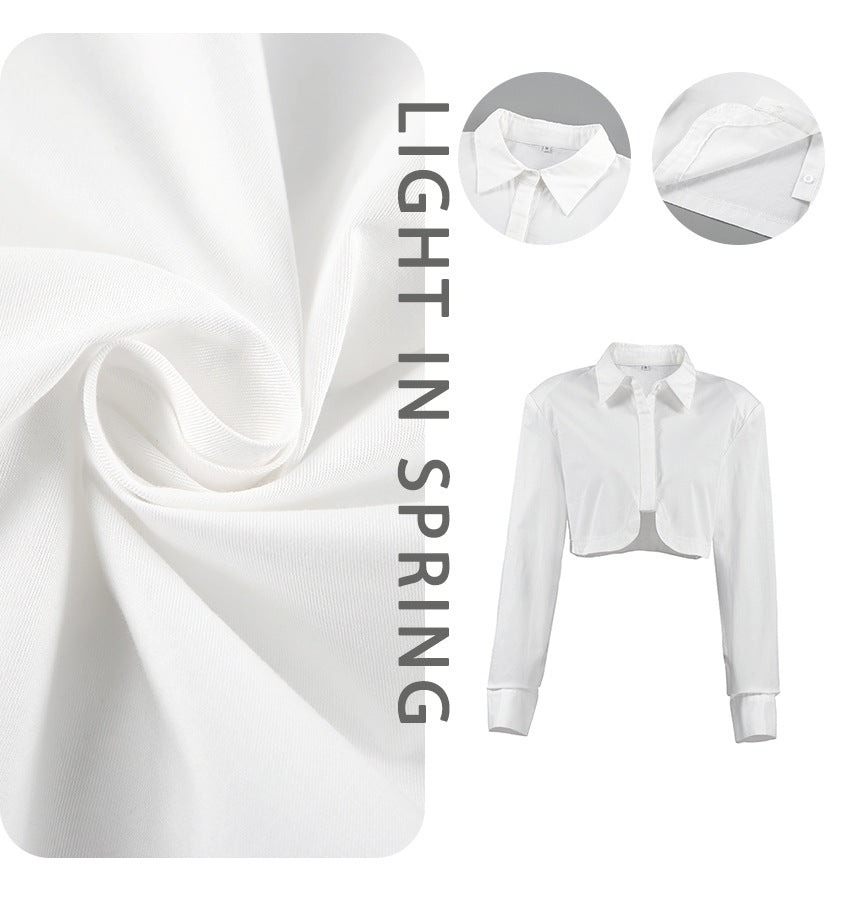 Dame cropped bluse med voluminøse ærmer og moderne krave Stilla