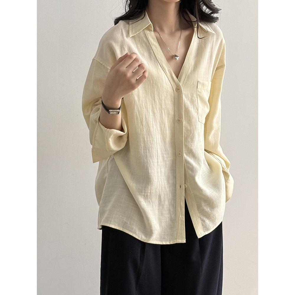 Dame afslappet linned blouse med reduceret snit og praktisk brystlomme Stilla