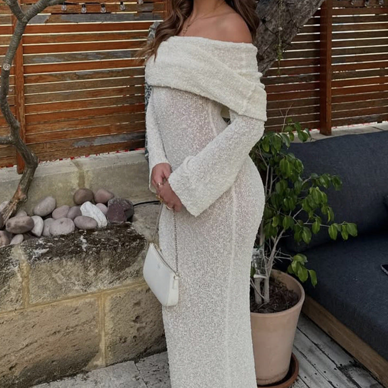 Dame Elegant Hækle-Maxikjole med åben skulderparti og lange ærmer Stilla