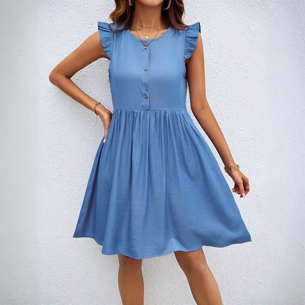 Dame afslappet kortkjole med blonderede skulderdetaljer og knaplukning Stilla