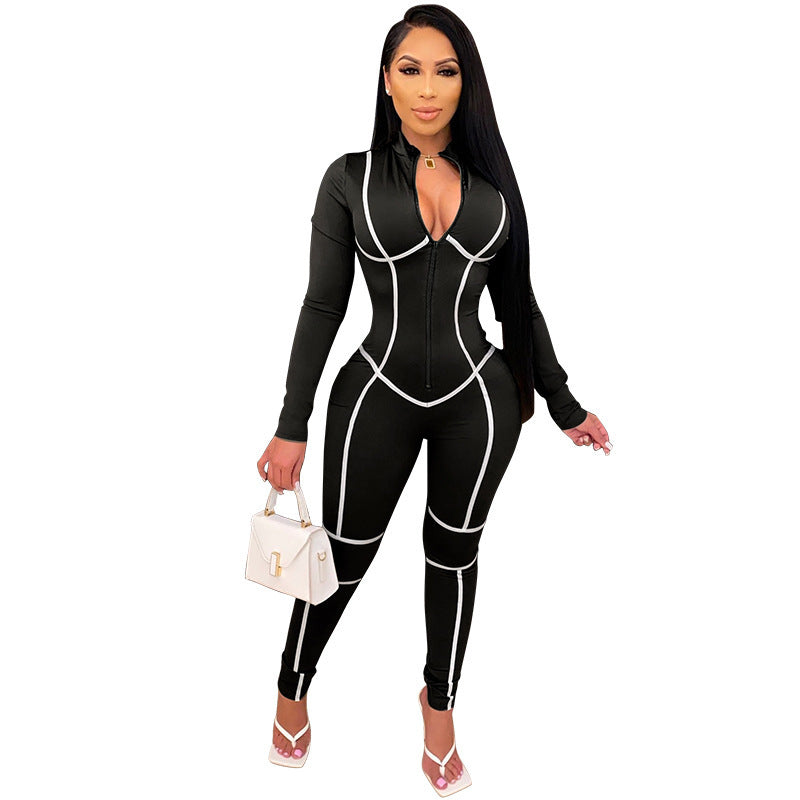 Dame Bodycon Jumpsuit med strategisk snit og lynlås Stilla