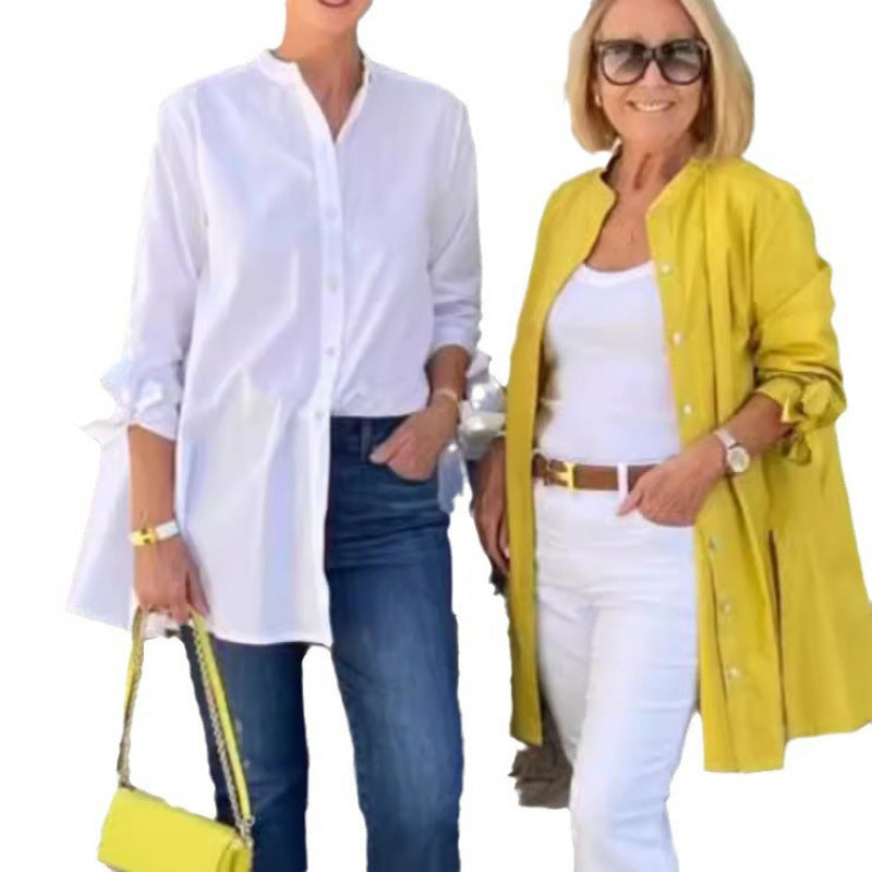 Dame afslappet lang jakke med opretstående krave og praktiske lommer Stilla