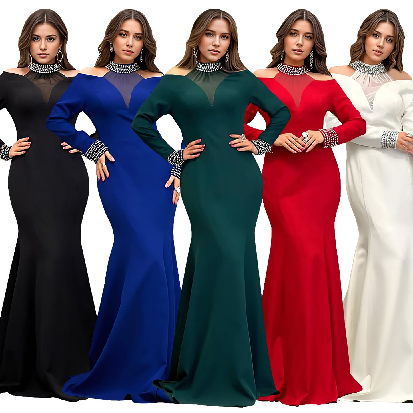 Dame Elegant aftenkjole med off-shoulder design og strålende strass dekorationer Stilla