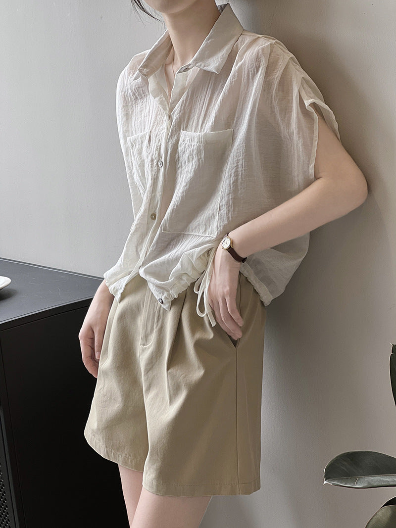 Dame afslappet bluse med justerbar talje og brystlommer Stilla