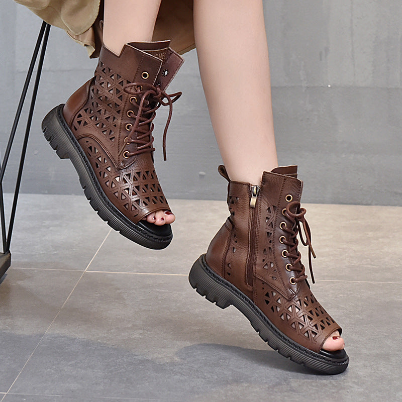 Dame Cut-Out Snøre støvler med åben tå område og innovativ gummisål Stilla