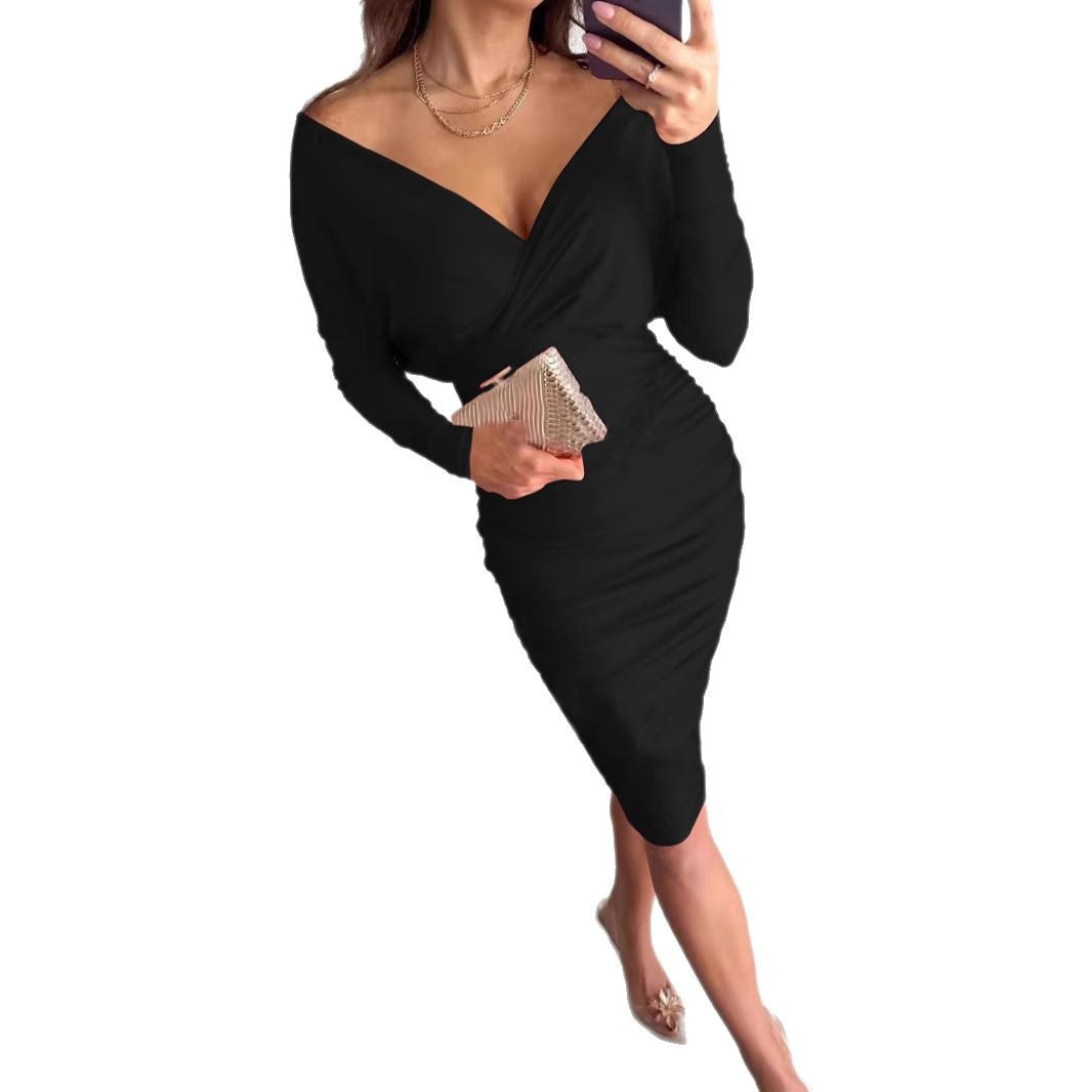 Dame Elegant Draperet Midi Kjole Stilla