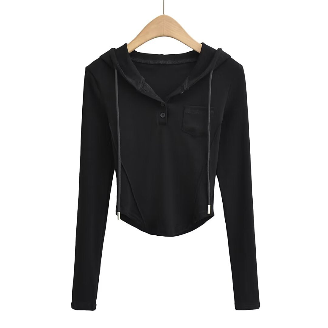 Dame afslappet langærmet hoodie med knapliste og praktiske lommer Stilla