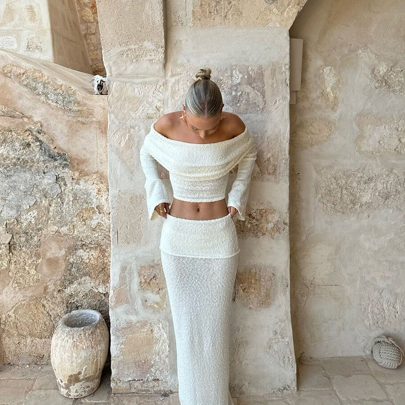 Dame to-delt sæt med off-shoulder top og lang nederdel Stilla