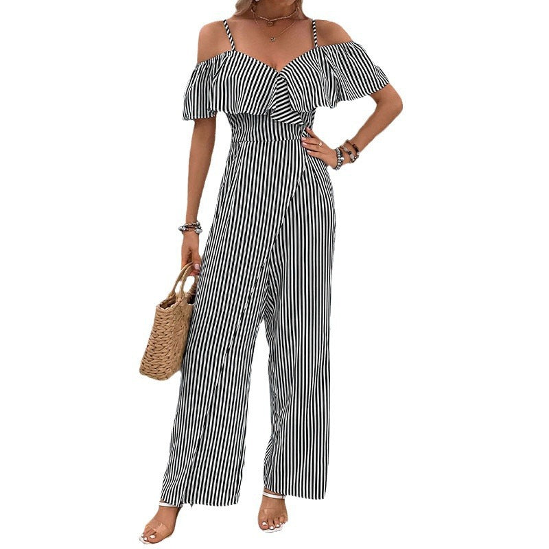 Dame Off-Shoulder Stribet Jumpsuit Stilla