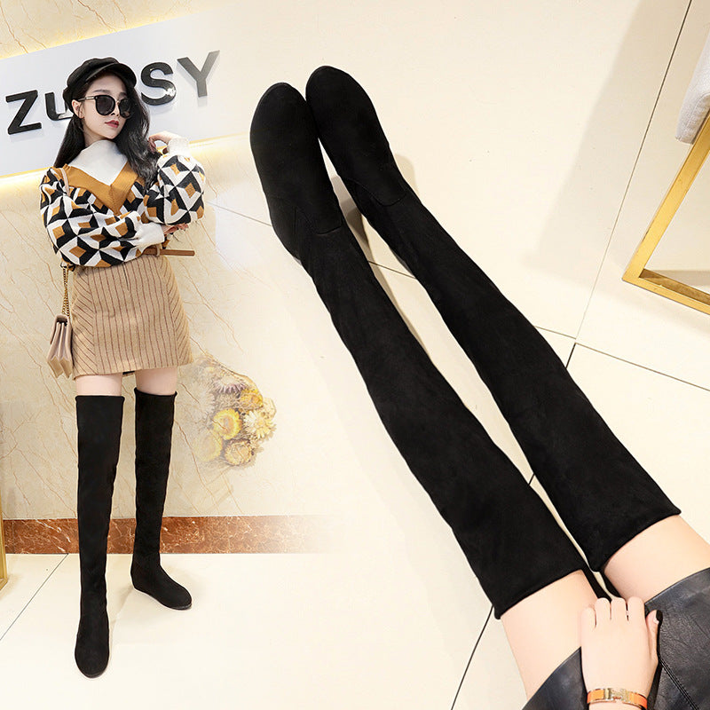 Dame Overknee-støvler i blødt velourlæder Stilla