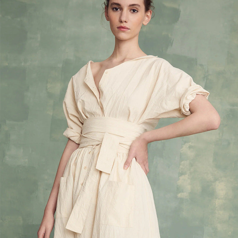 Dame afslappet kjole med talje bælte Stilla