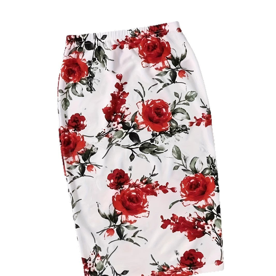 Dame Elegant blyantskørt med blomster mønstre og elastisk talje Stilla