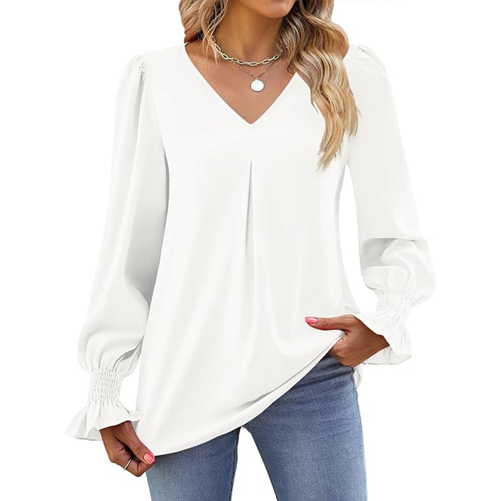 Dame elegant bluse med puffærmer Stilla