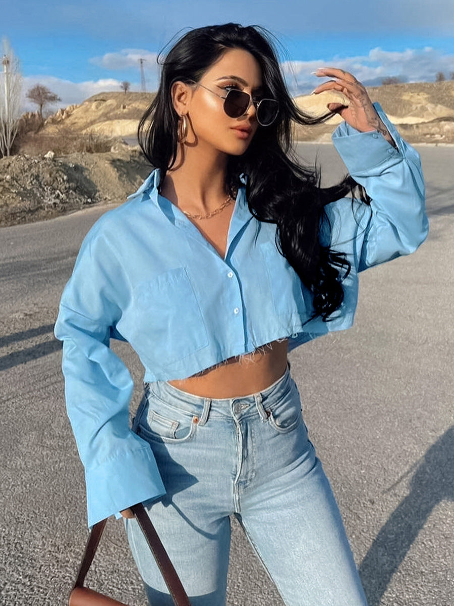 Dame Cropped Skjorte med stilfulde lommer og elegant snit Stilla