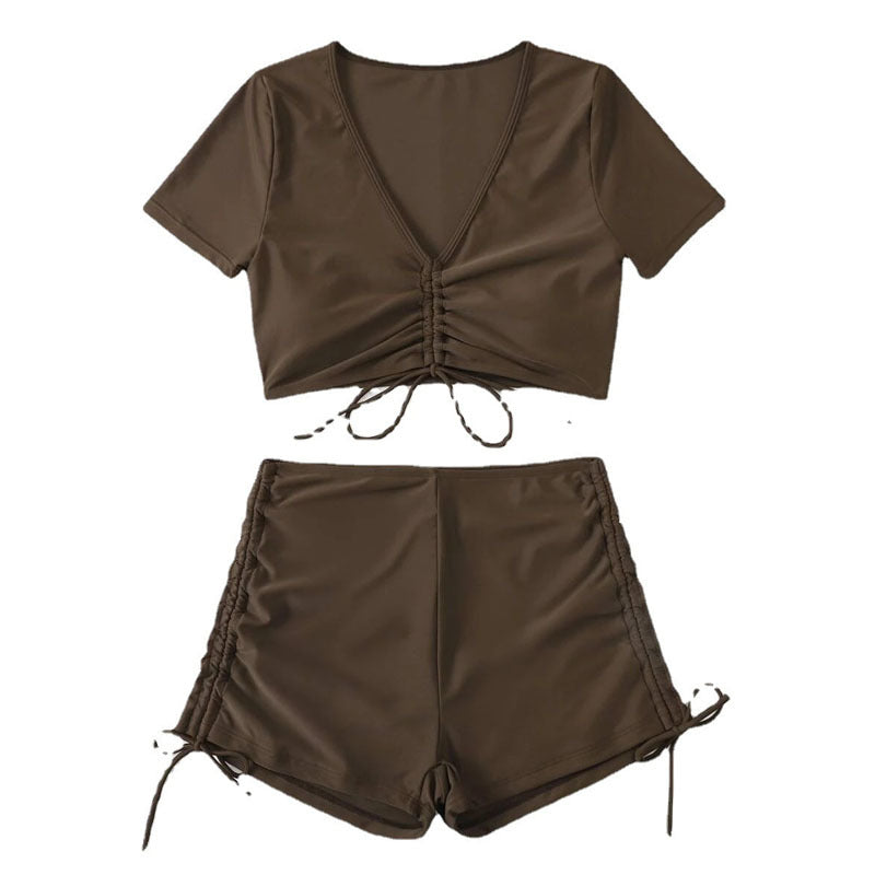 Dame Crop-Top Svømmetøj sæt med rynkning og høj talje Stilla