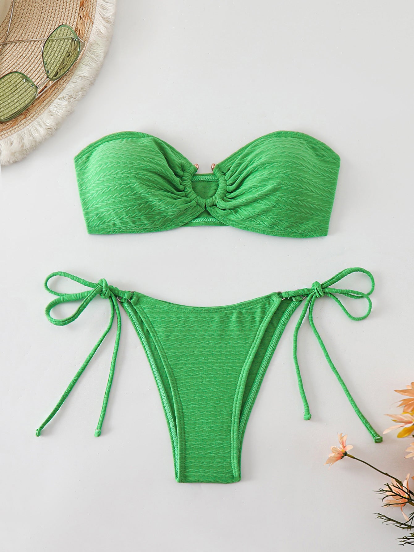 Dame elegant bandeau-bikini-sæt med justerbare bånd Stilla