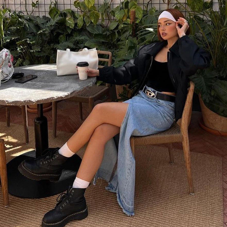 Dame Denim Maxiskørt med sidelæg og høj talje Stilla