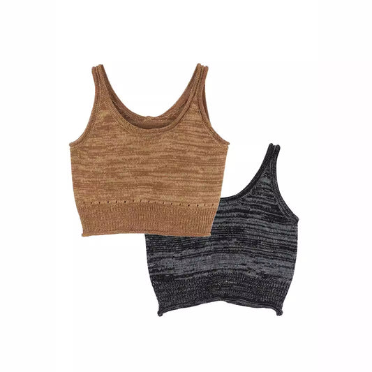 Dame cropped strikoverdel med fint strukturmønster og bred kant Stilla