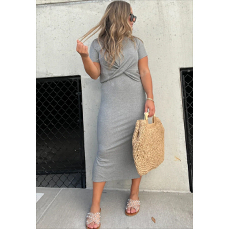 Dame afslappet Maxi-kjole med knude-detalje og kortærmet snit Stilla