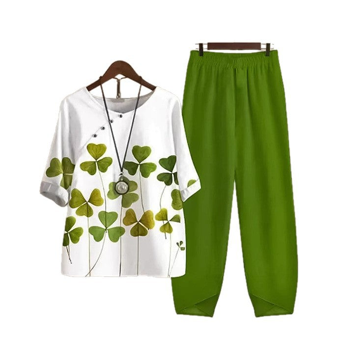 Dame afslappet fritidsdragt med blomsterprint og elastisk talje Stilla