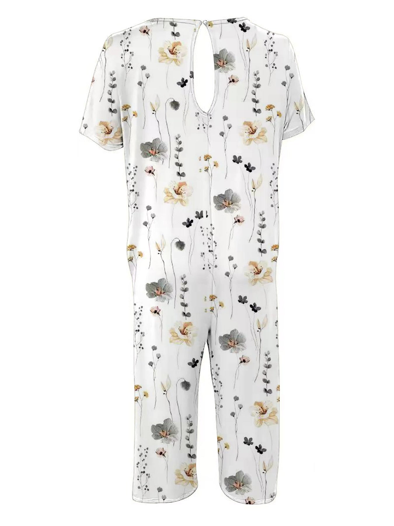 Damer bred blomster-jumpsuit med lommer og bådudskæring Stilla