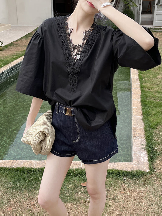 Dame denim-shorts med høj talje og bælt Stilla