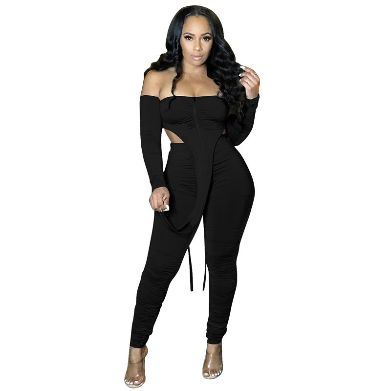 Dame Cut-Out Jumpsuit med lange ærmer og elegant vrapdesign Stilla
