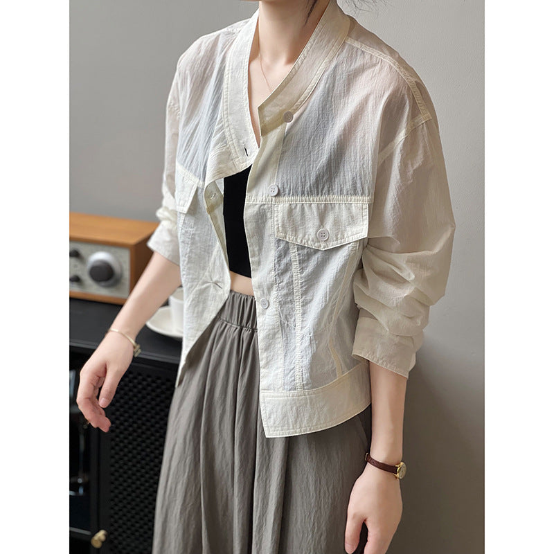 Dame afslappet cropped skjorte med knapdetaljer og praktiske lommer Stilla