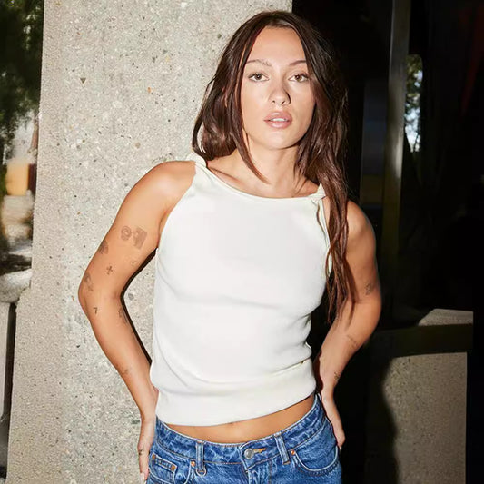 Dame Delikat Spaghetti-Top med struktureret stof og elegante afslutninger Stilla