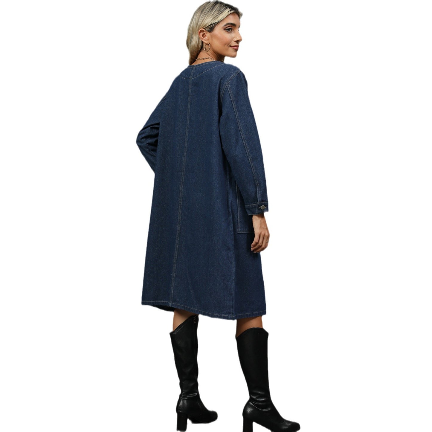 Dame Denim skjorte kjole med praktisk knaplukning og påsyede lommer Stilla