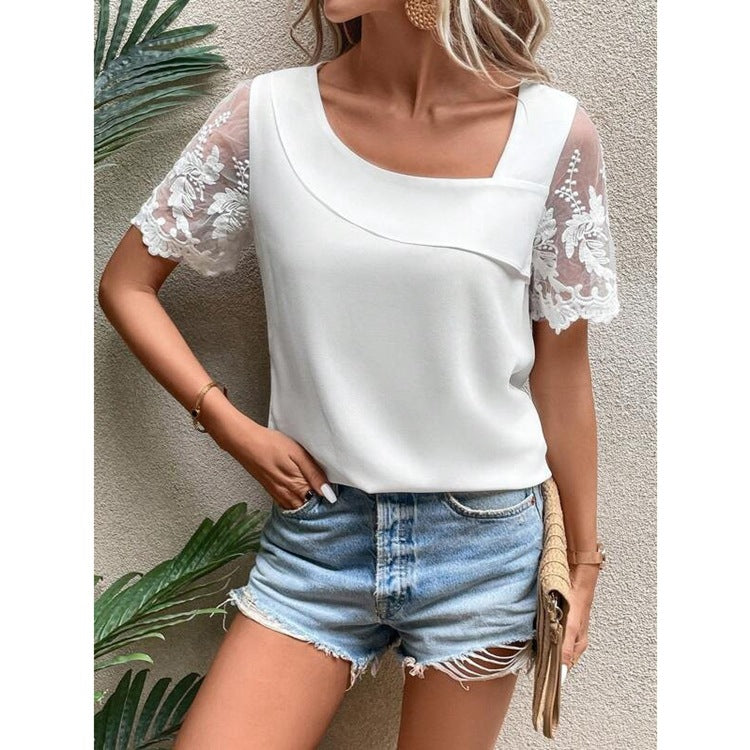 Dame Elegant Bluse med Spidsermer Stilla