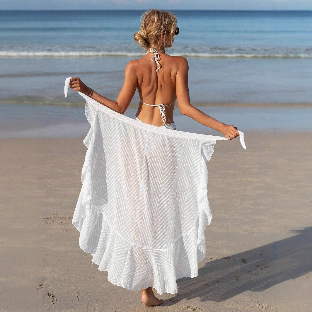 Dame afslappet maxiskørt med voluminøs kant og sidel valg Stilla