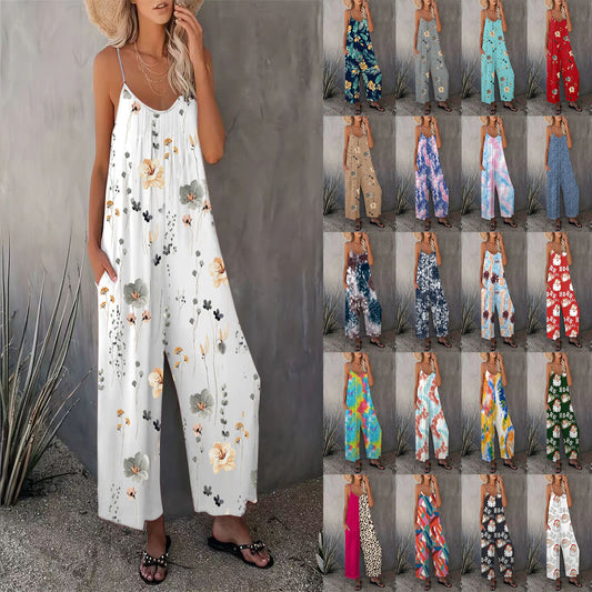 Stilla | Afslappet Sommer Print Uden Ærmer Bred Ben Jumpsuit