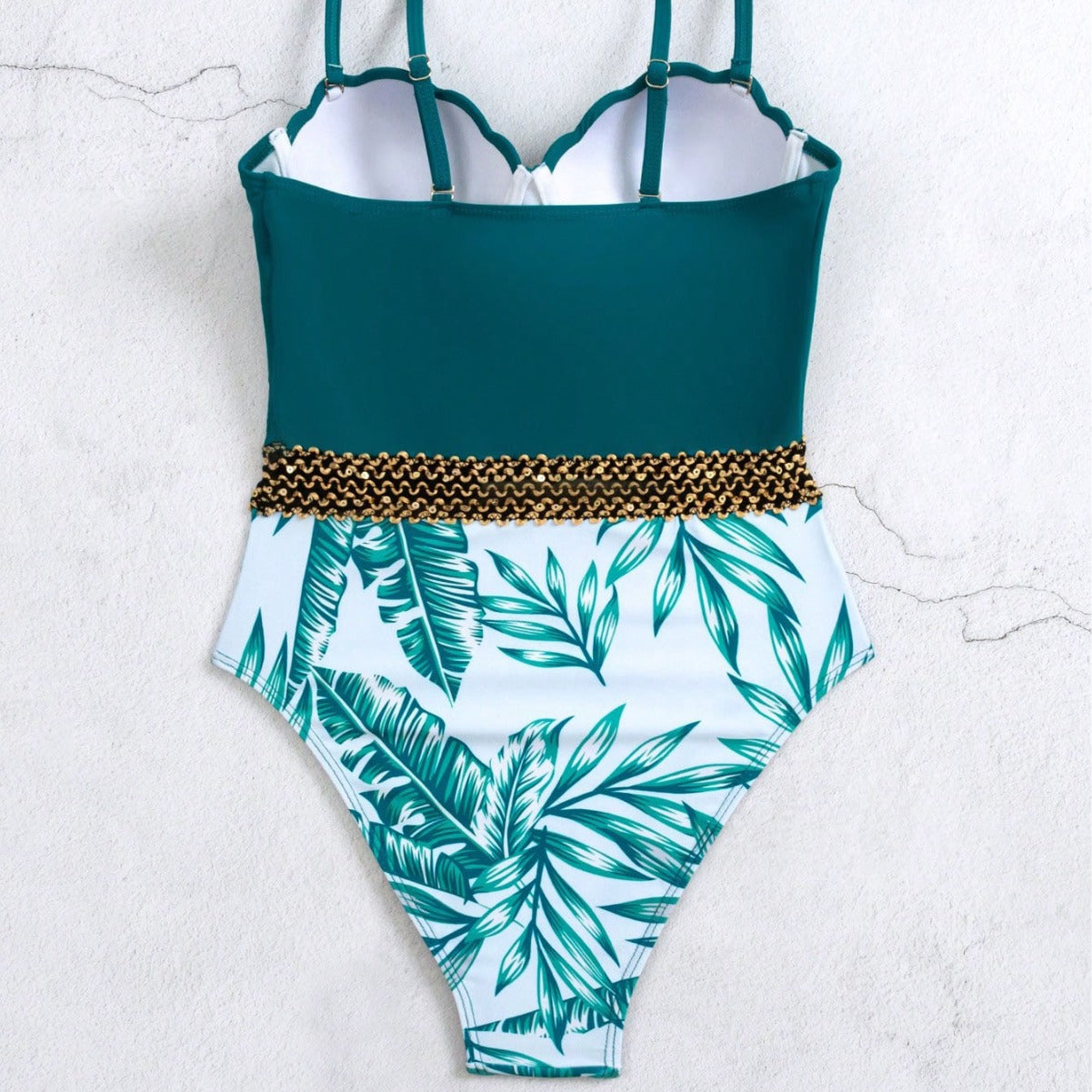 Dame elegant badedragt med volangpyntet udskæring og botanisk print Stilla