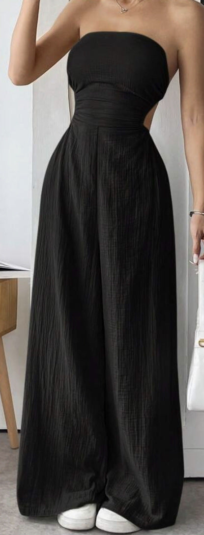 Dame strapless bredbukset jumpsuit med udskæringsdetalje Stilla