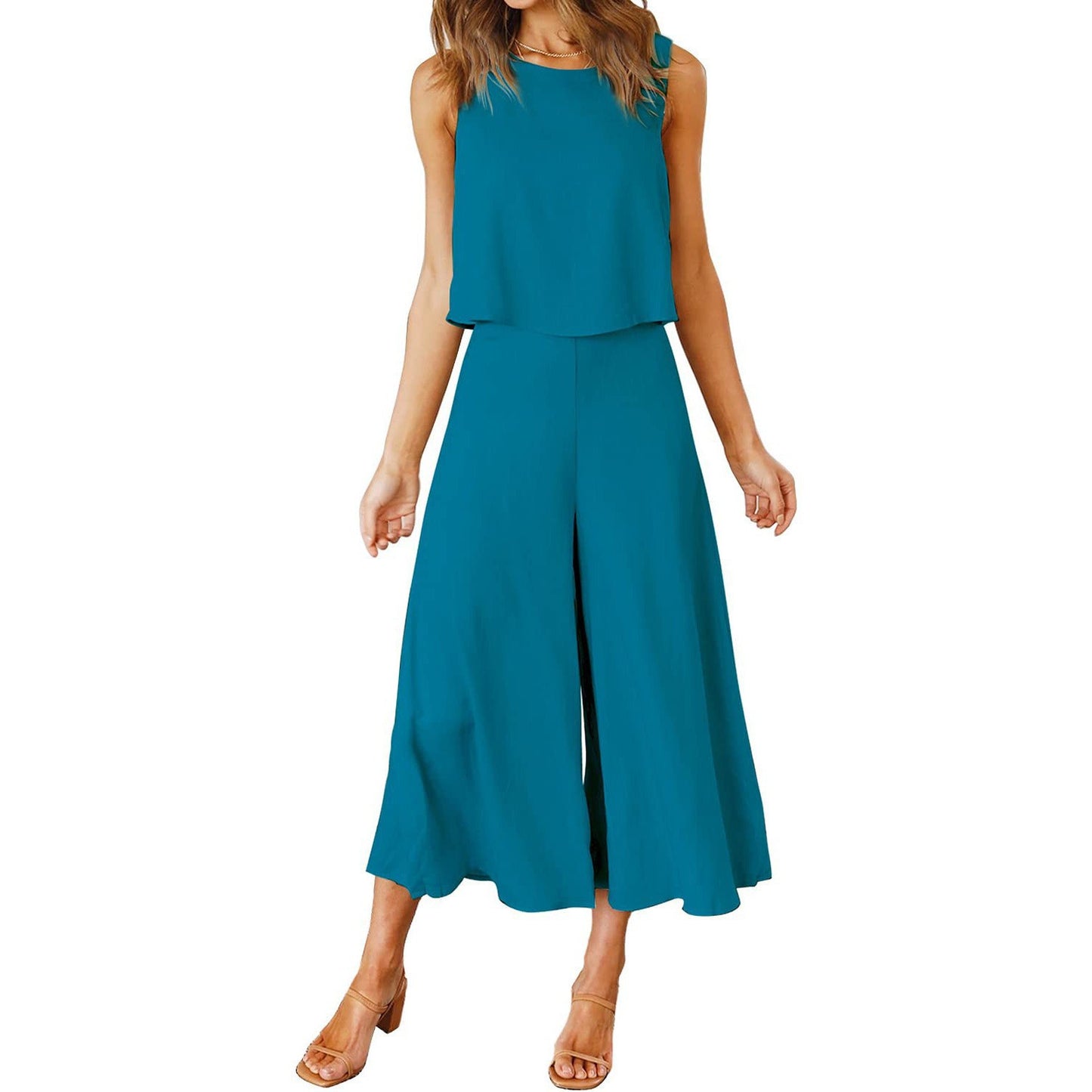 Dame luftig jumpsuit med bredt udskåret ben og elegant snit Stilla