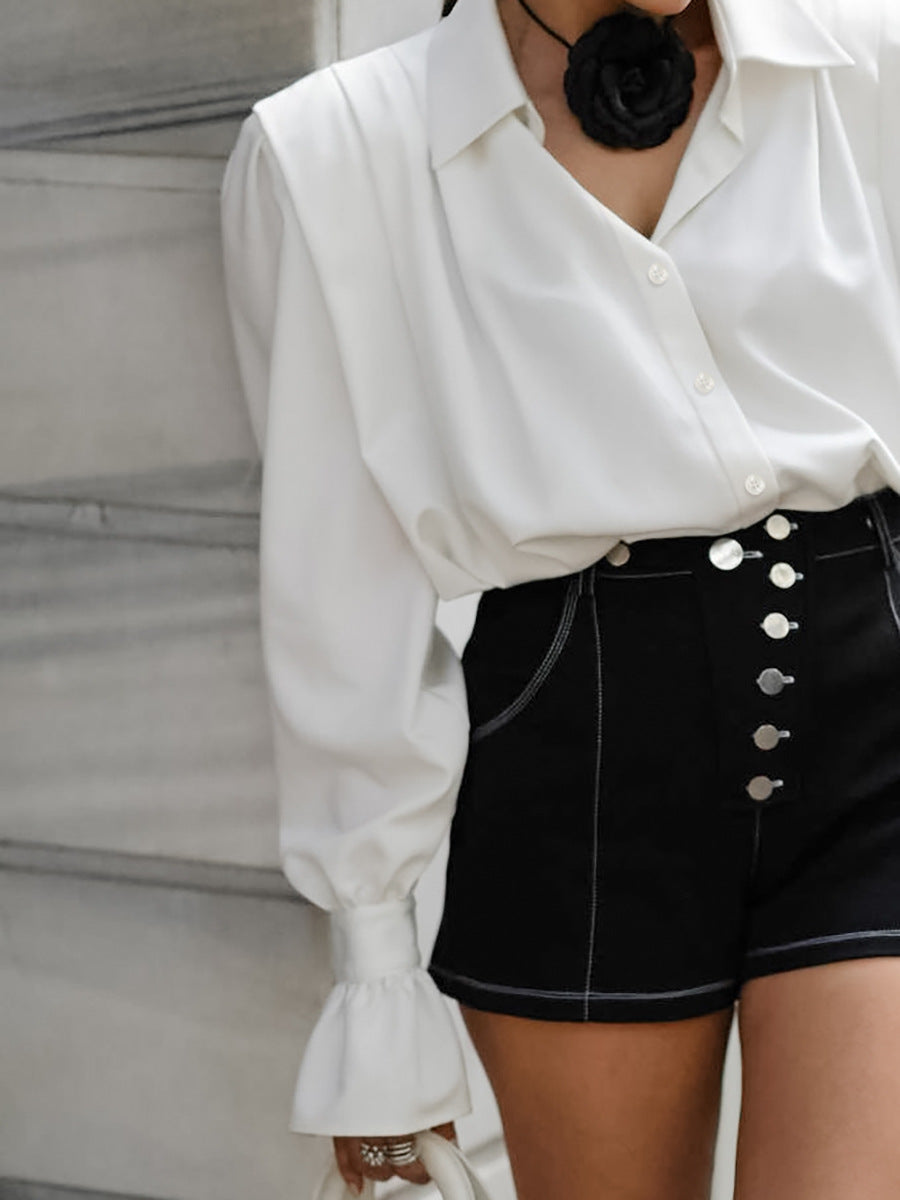 Dame elegant bluse med voluminøse ærmer og tætsiddende snit Stilla