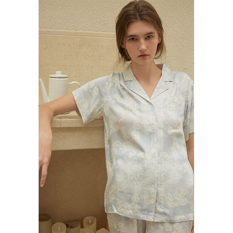Dame Lækkert Satin Pyjamas Sæt med Florale Accentuer Stilla