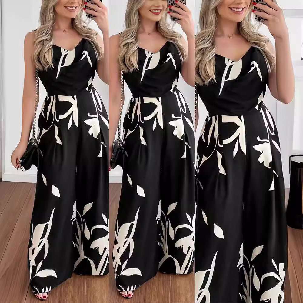 DameElegant Jumpsuit med drapering og blomstermønster Stilla