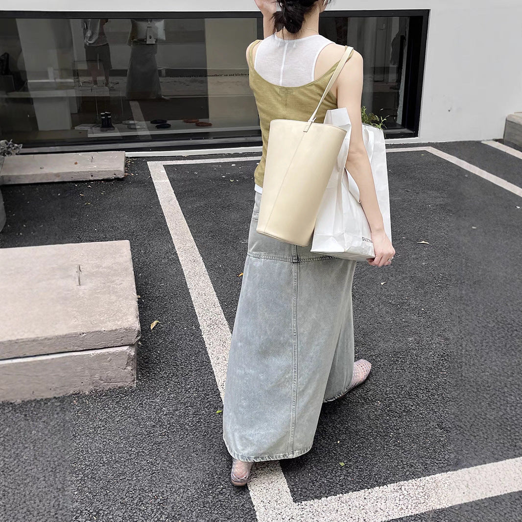 Dame A-linje denim-nederdel med kvalitetsvask og afslappet snit Stilla