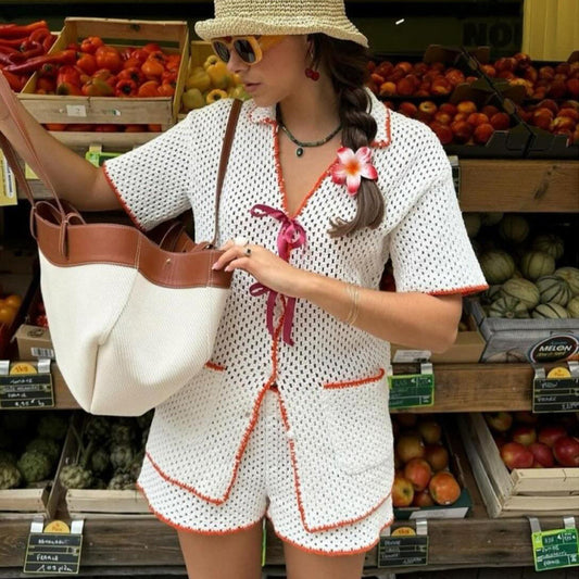 Dame afslappet hækle-jumpsuit med flæse detaljer Stilla