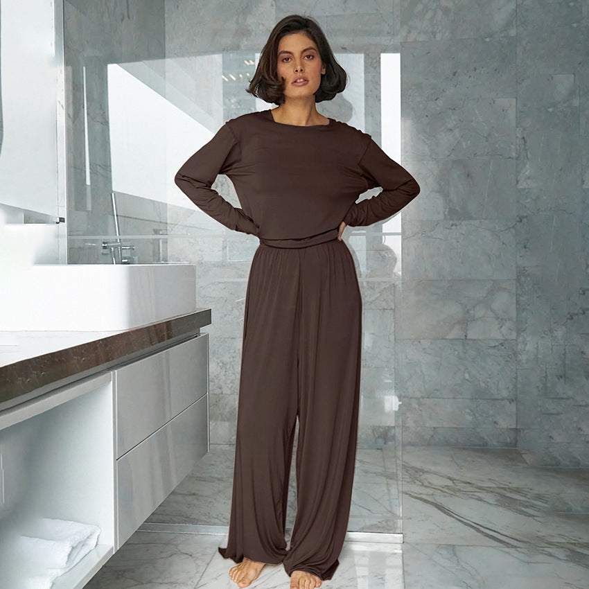 Dame afslappet pyjamas-sæt med elegant rund halsudskæring og høj talje Stilla