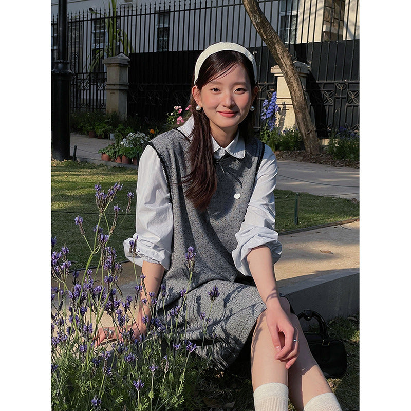 Dame afslappet kjole med vintage-inspiration og høj krave Stilla