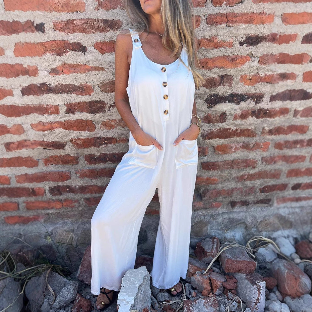 Dame Jumpsuit med vide ben og dekorative knapper Stilla
