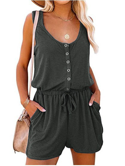 Dame behagelig jumpsuit med knaplukning og sidelommer Stilla