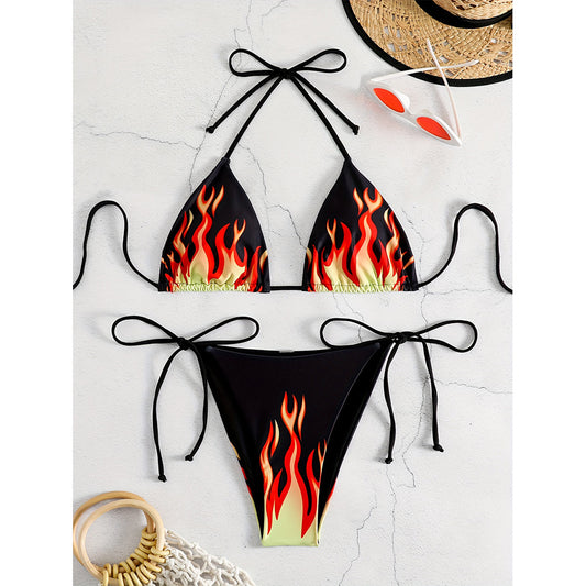 Dame Sexy Triangel-Bikini med fascinerende flammemønster Stilla